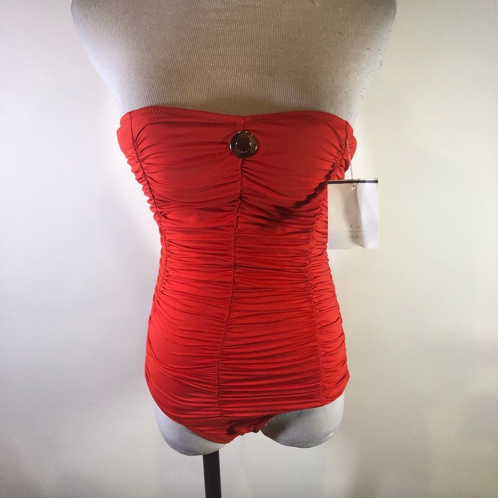 Derek Lam 10 Crosby Red Ruched Swimsuit S New